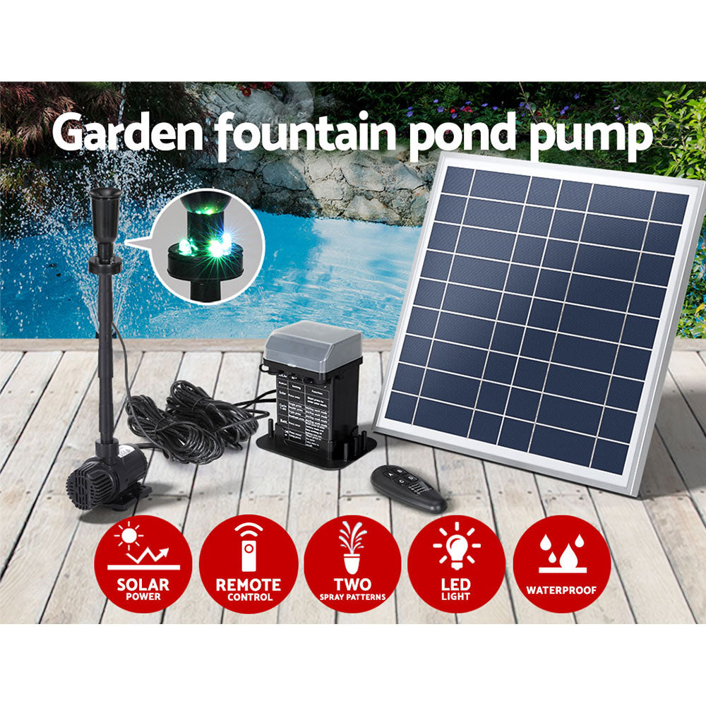 Solar Pond Pump with Battery Kit LED Lights 9.8FT