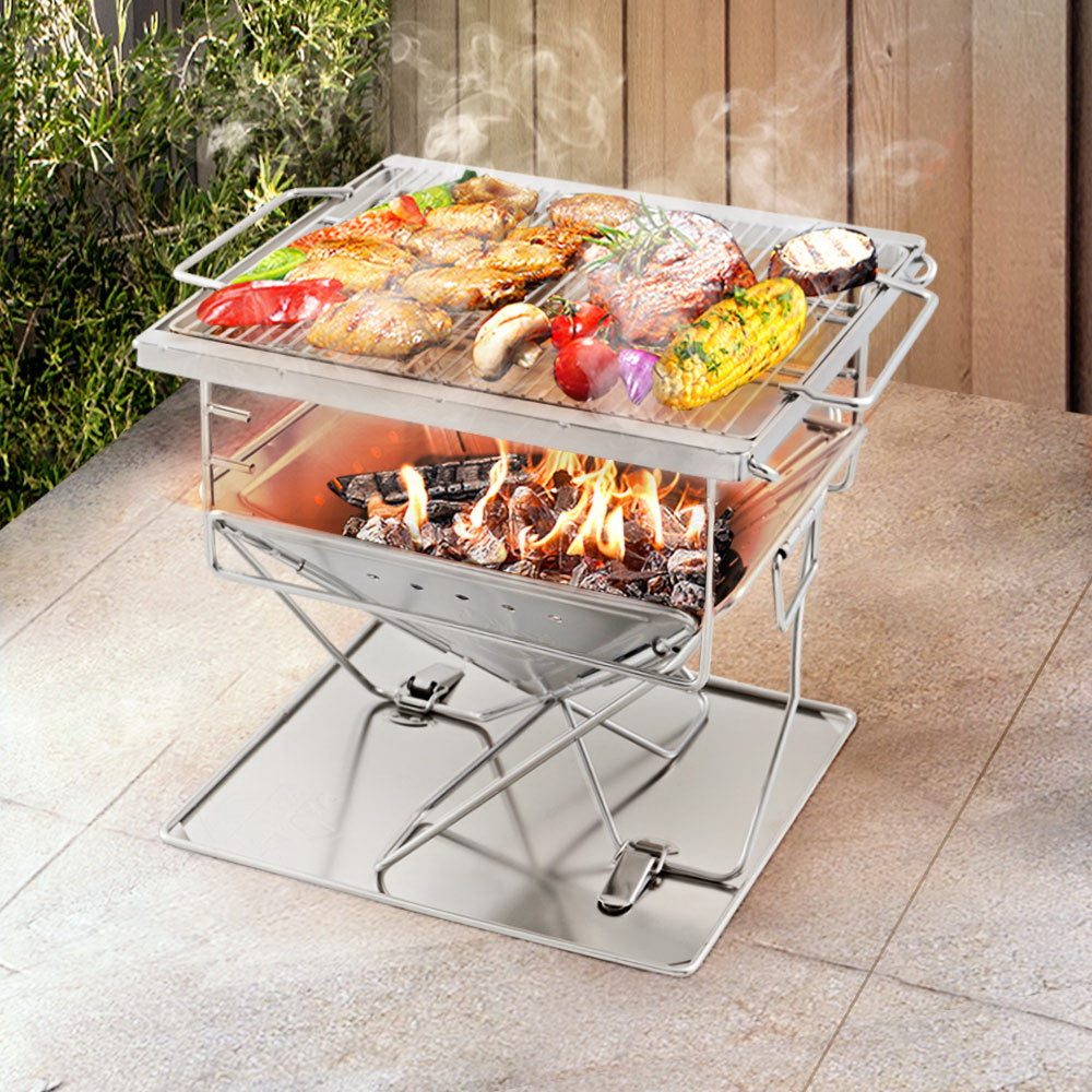 Camping Fire Pit BBQ Portable Folding Stainless Steel Stove Outdoor Pits