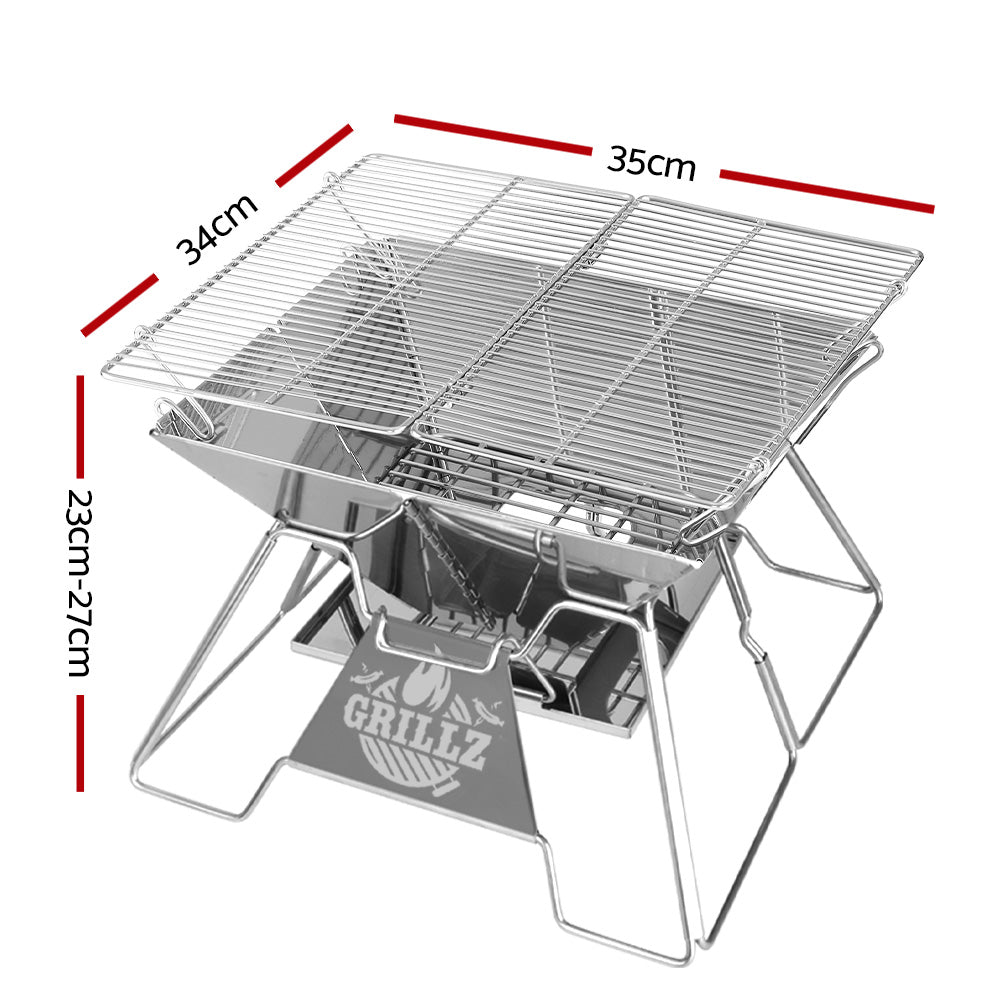 Camping Fire Pit BBQ 2-in-1 Grill Smoker Outdoor Portable Stainless Steel