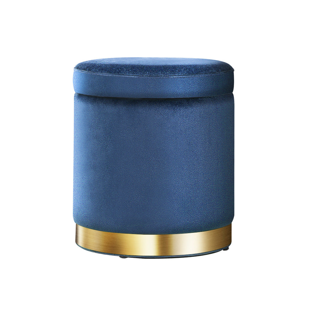 Foot Stool Round Velvet Storage Ottoman Foot Rest Pouffe Footstool Navy