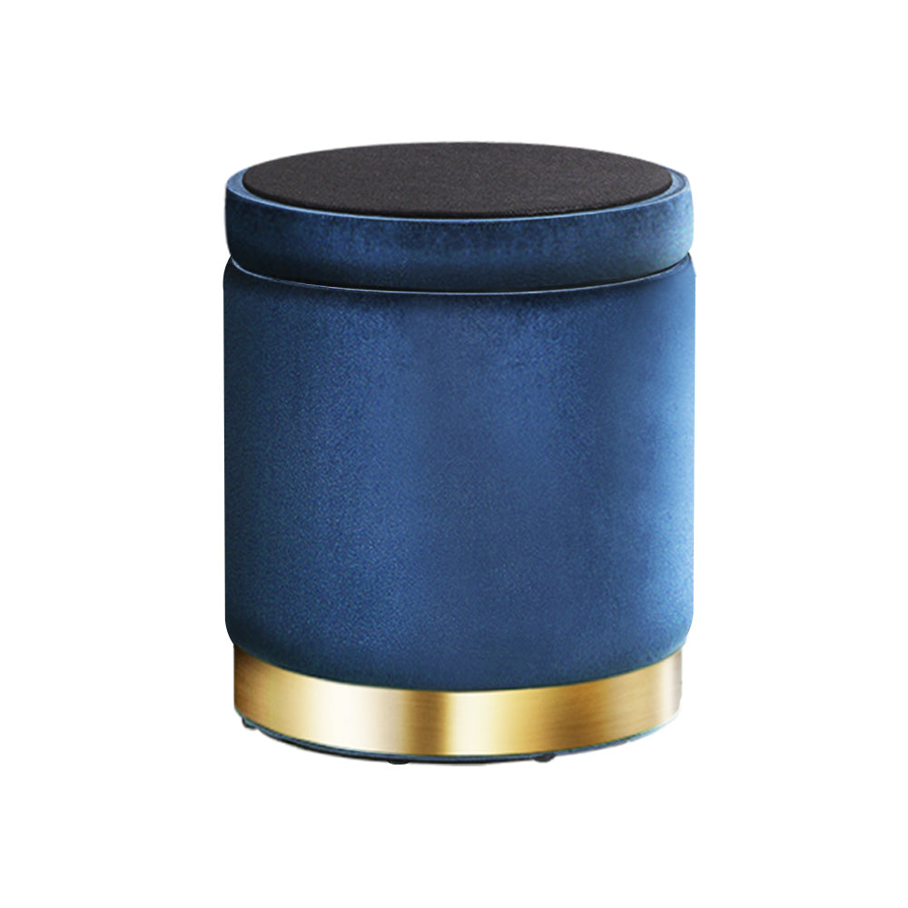 Foot Stool Round Velvet Storage Ottoman Foot Rest Pouffe Footstool Navy