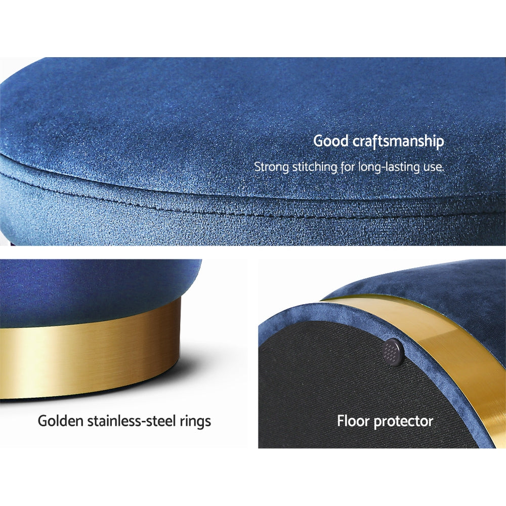 Foot Stool Round Velvet Storage Ottoman Foot Rest Pouffe Footstool Navy