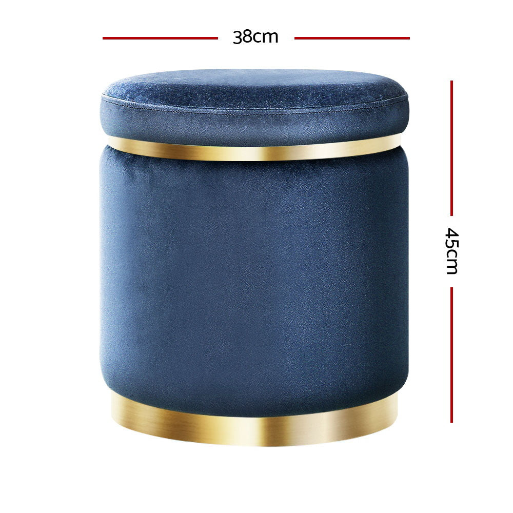 Foot Stool Round Velvet Ottoman Foot Rest Pouf Padded Seat Footstool Navy