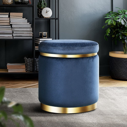 Foot Stool Round Velvet Ottoman Foot Rest Pouf Padded Seat Footstool Navy