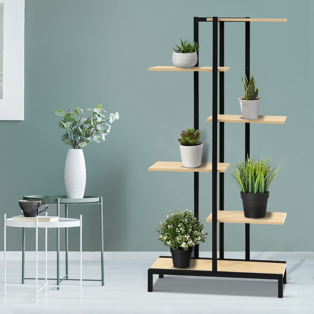 6-tier Indoor Outdoor Metal Wood Plant Stand Garden Shelf Garden Display