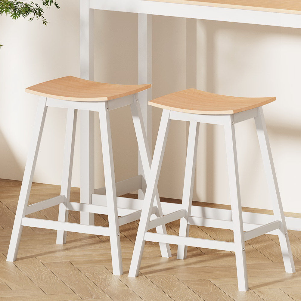 Set of 2 Dundee Wooden Bar Stools Bar Stool Dining Chairs Kitchen Barstools - Pine & White