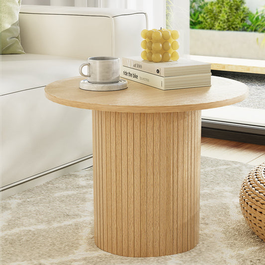 Iasonas Round Side End Table Fluted Base - Wood