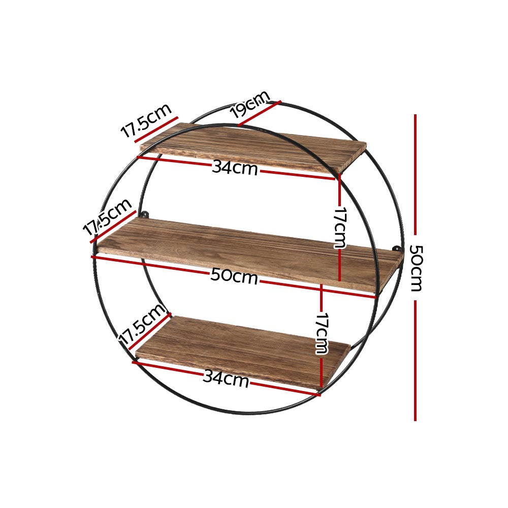 Floating Wall Shelves Brackets Round 3 Tiers Display DIY Wall Mount Rack