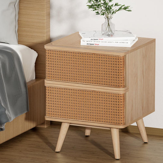 Windsor Wooden Bedside Tables Rattan Side End Table Nightstand Bedroom Storage with 2 Drawers - Wood