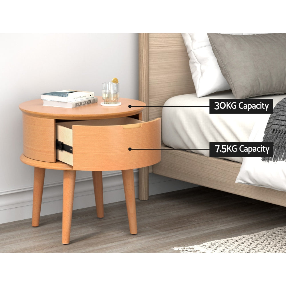 Richmond Wooden Bedside Tables Curved Drawers Side End Table Nightstand Legs Bedroom - Oak