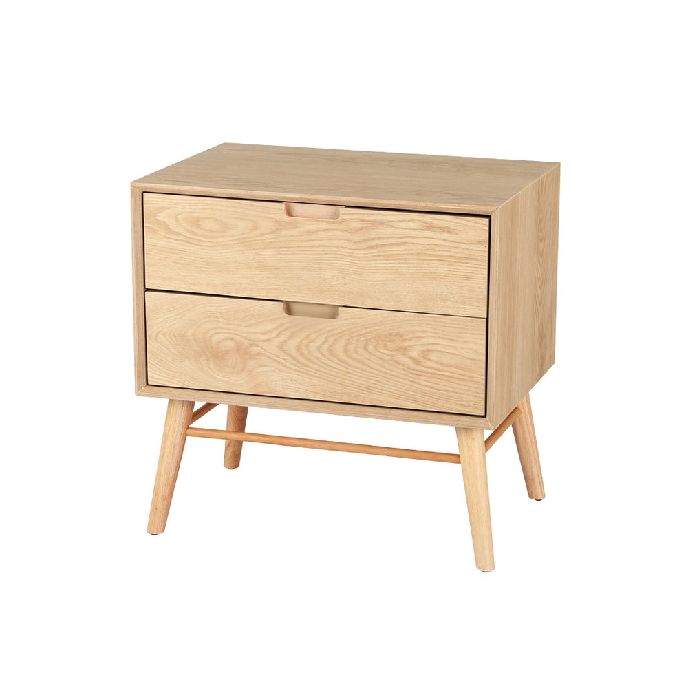 Dauphin Wooden Bedside Tables Side End Table Nightstand Legs Bedroom Storage with 2 Drawers - Wood