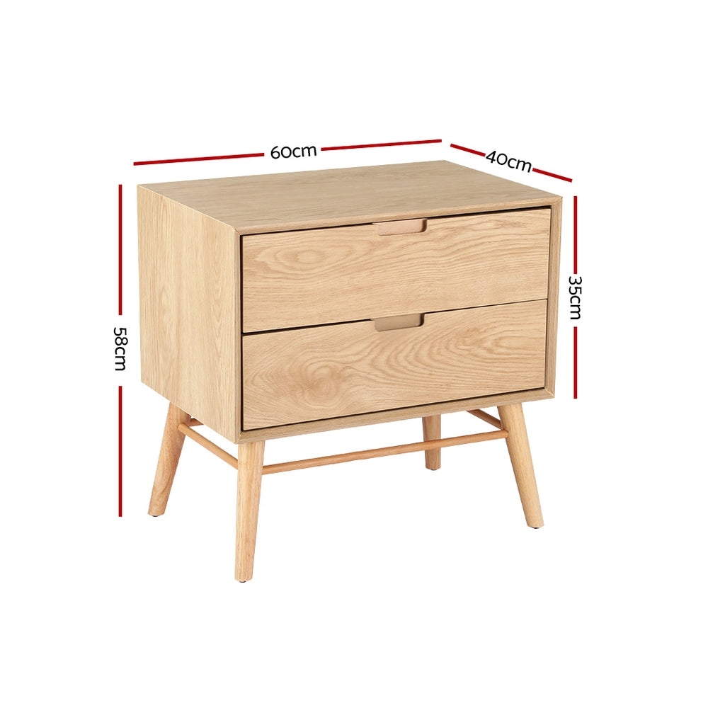 Dauphin Wooden Bedside Tables Side End Table Nightstand Legs Bedroom Storage with 2 Drawers - Wood