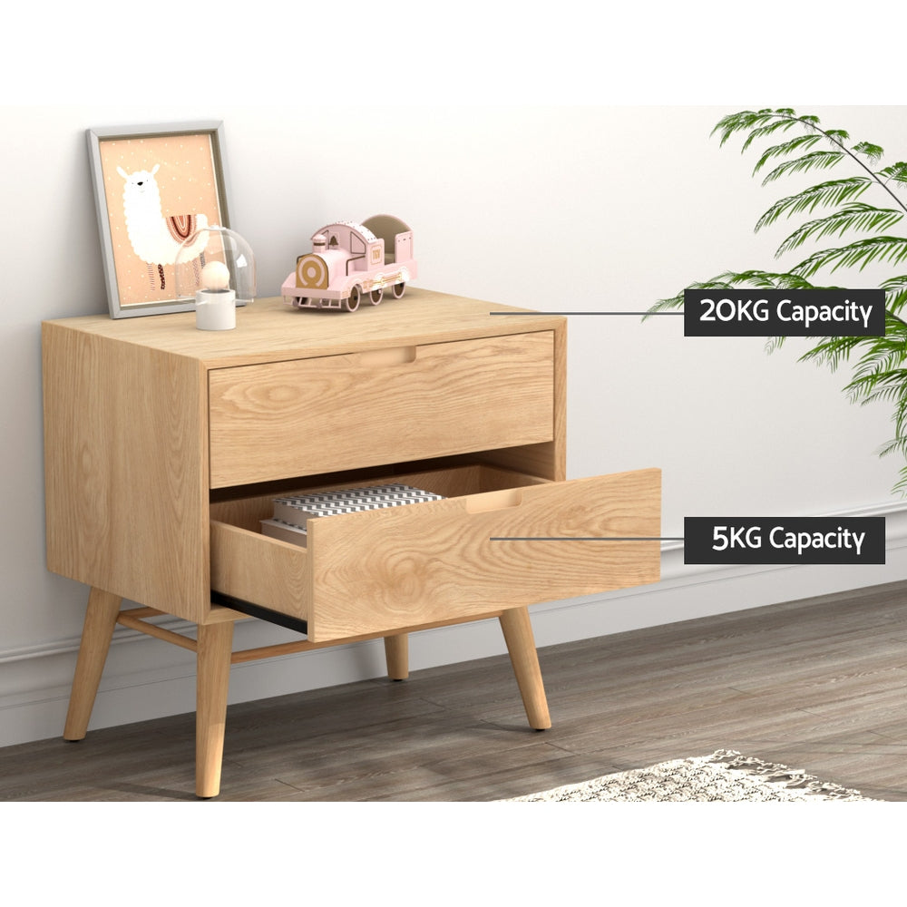 Dauphin Wooden Bedside Tables Side End Table Nightstand Legs Bedroom Storage with 2 Drawers - Wood