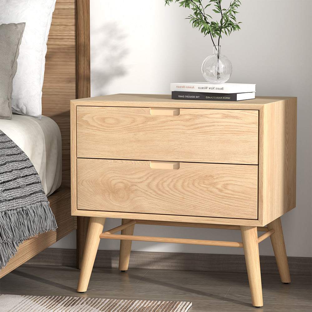 Dauphin Wooden Bedside Tables Side End Table Nightstand Legs Bedroom Storage with 2 Drawers - Wood