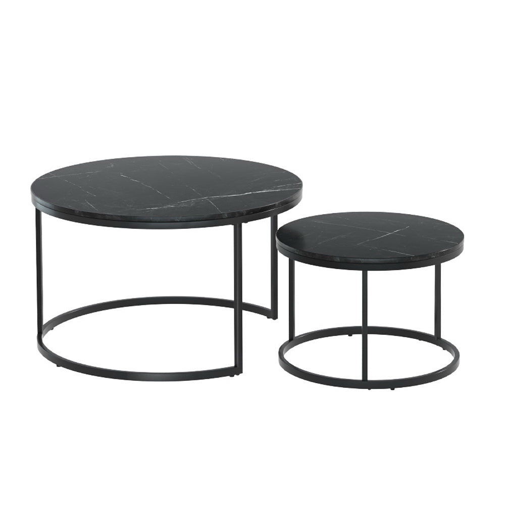 Iphiclus Set of 2 Coffee Table Nesting Marble Effect - Black