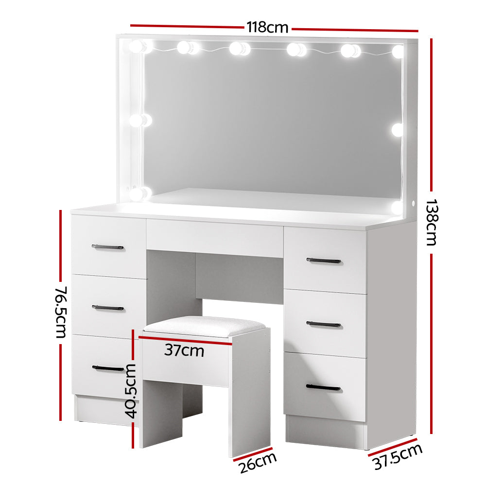 Dressing Table Set Stool 10 LED Bulbs - White