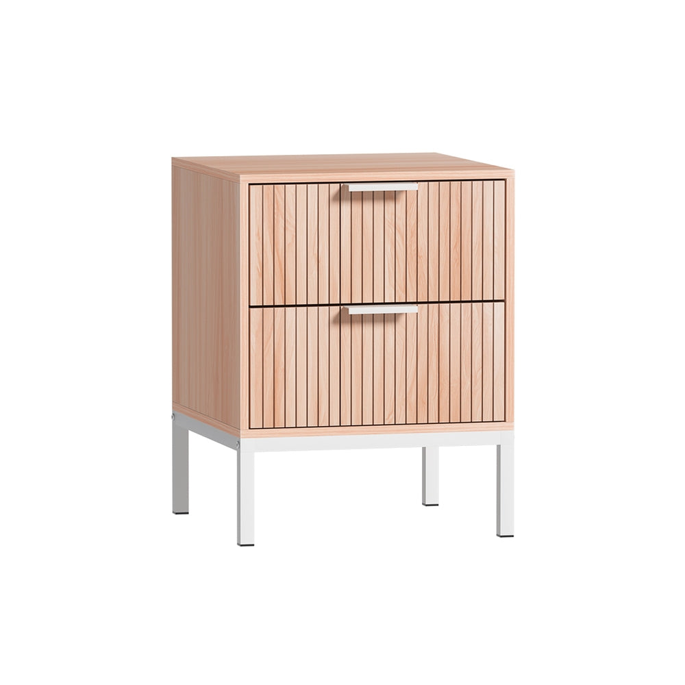Brantford Wooden Bedside Tables Shelf Drawers Nightstand Storage Bedroom with 2 Drawers - Brown