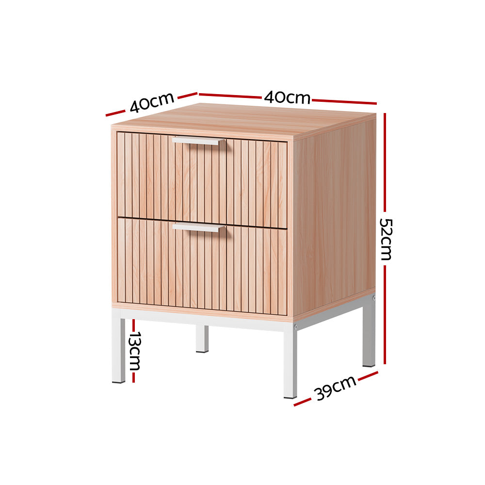 Brantford Wooden Bedside Tables Shelf Drawers Nightstand Storage Bedroom with 2 Drawers - Brown