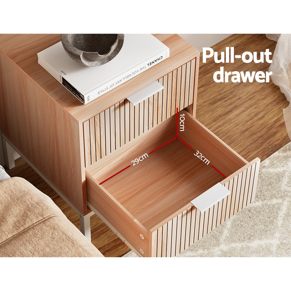 Brantford Wooden Bedside Tables Shelf Drawers Nightstand Storage Bedroom with 2 Drawers - Brown