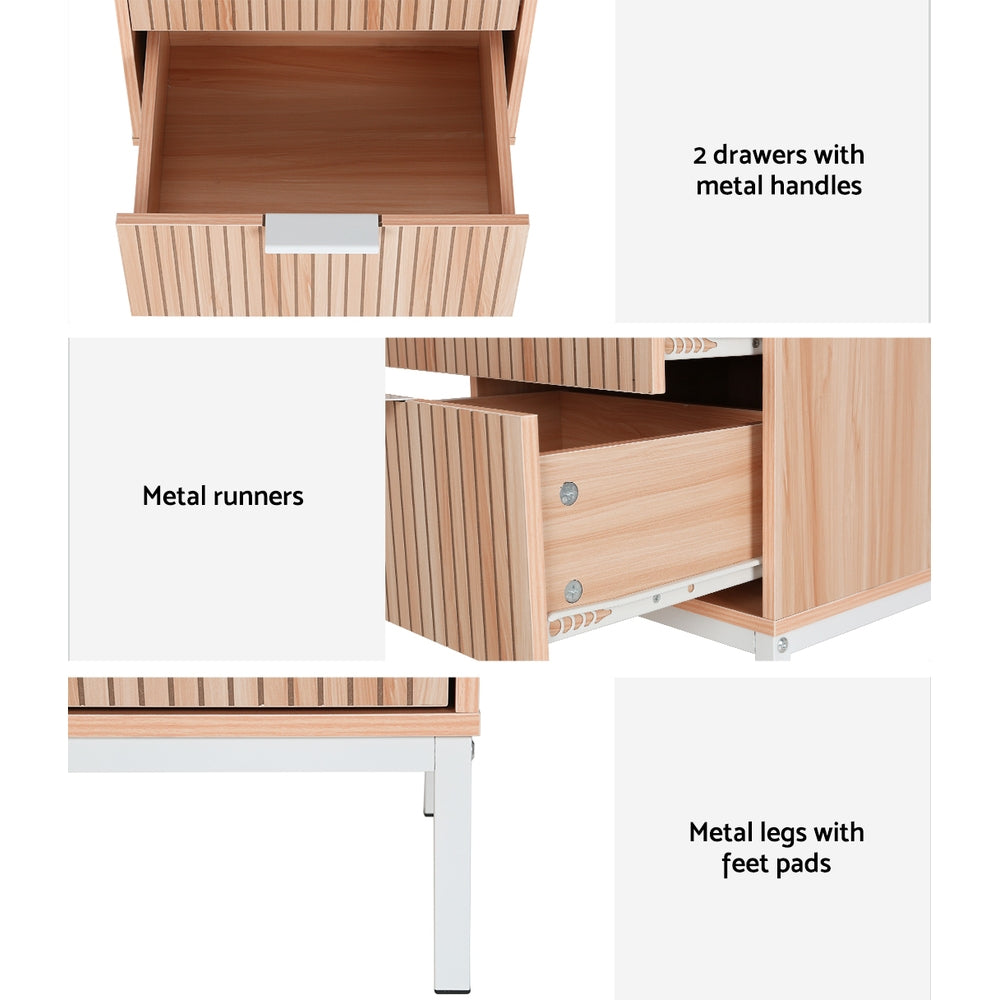 Brantford Wooden Bedside Tables Shelf Drawers Nightstand Storage Bedroom with 2 Drawers - Brown