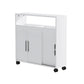 Bathroom Storage Cabinet Toilet Caddy Shelf 3 Doors With Wheels White