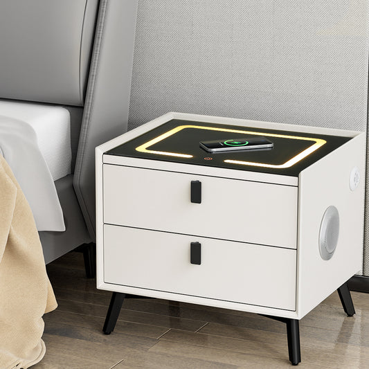Brooks LED Bedside Tables Smart with Wireless Charging Ports with 2 Drawers - White