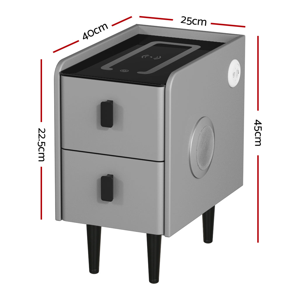 Parksville LED Bedside Tables Smart with Wireless Charging LED Lights with 2 Drawers - Grey