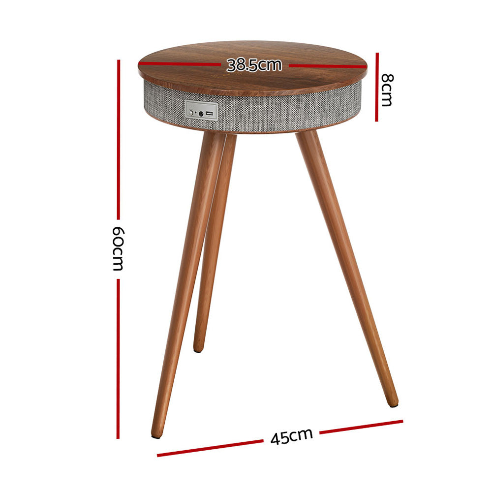 Illyrios Side End Table Smart Wireless Charging Bluetooth Speaker - Wood