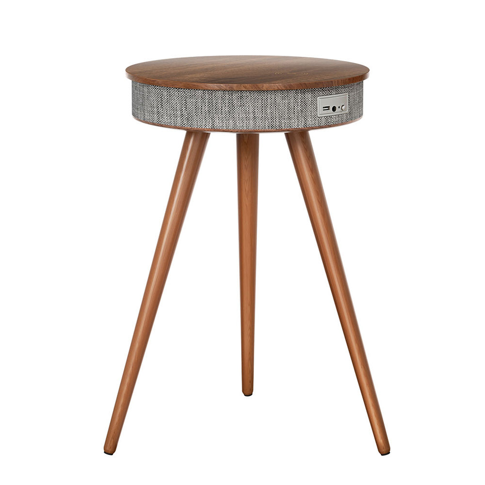 Illyrios Side End Table Smart Wireless Charging Bluetooth Speaker - Wood