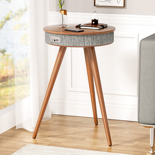 Illyrios Side End Table Smart Wireless Charging Bluetooth Speaker - Wood