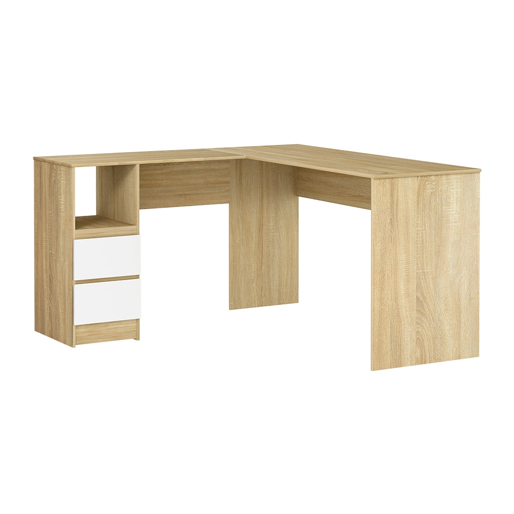 Artiss Computer Desk Drawer Cabinet L-Shape Oak 136cm