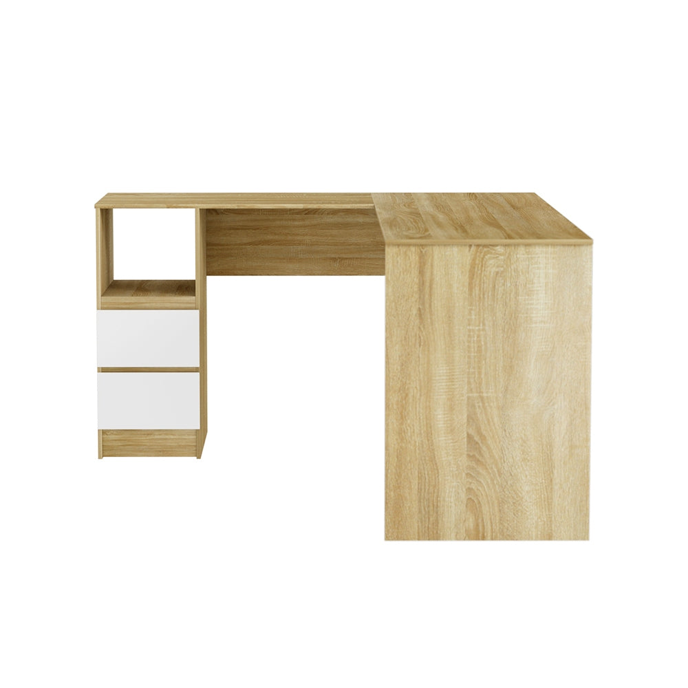 Artiss Computer Desk Drawer Cabinet L-Shape Oak 136cm