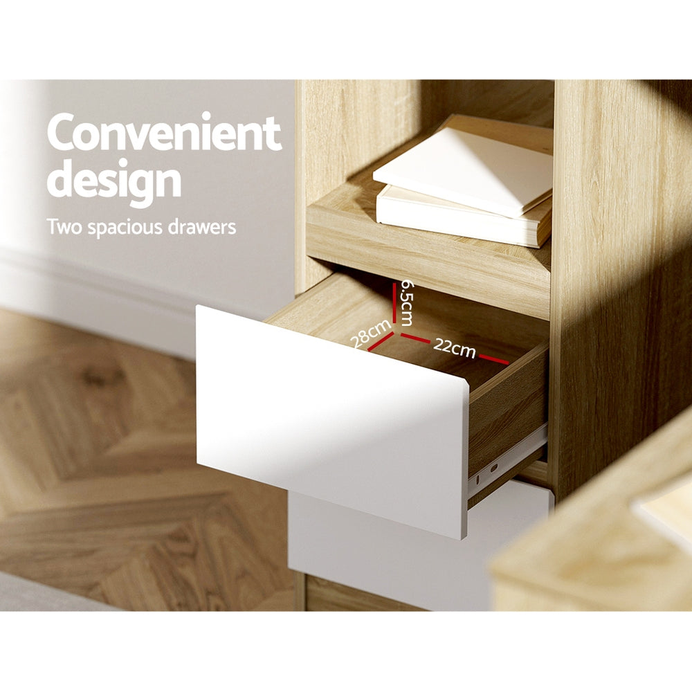 Artiss Computer Desk Drawer Cabinet L-Shape Oak 136cm