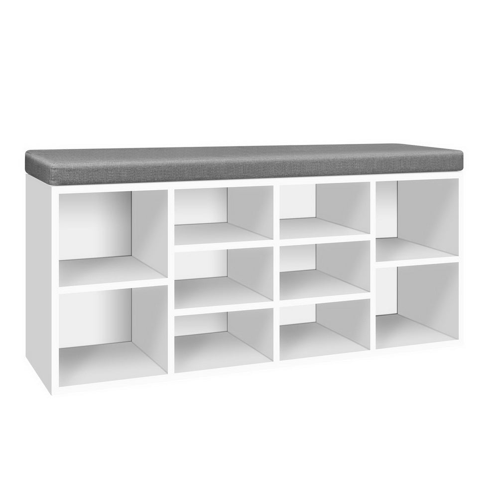 Fabric Shoe Bench with Storage Cubes - White