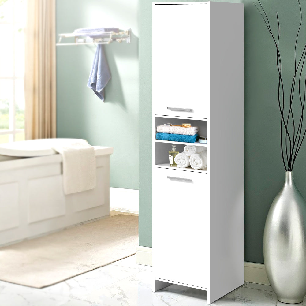 185cm Bathroom Tallboy Toilet Storage Cabinet Laundry Cupboard Adjustable Shelf White