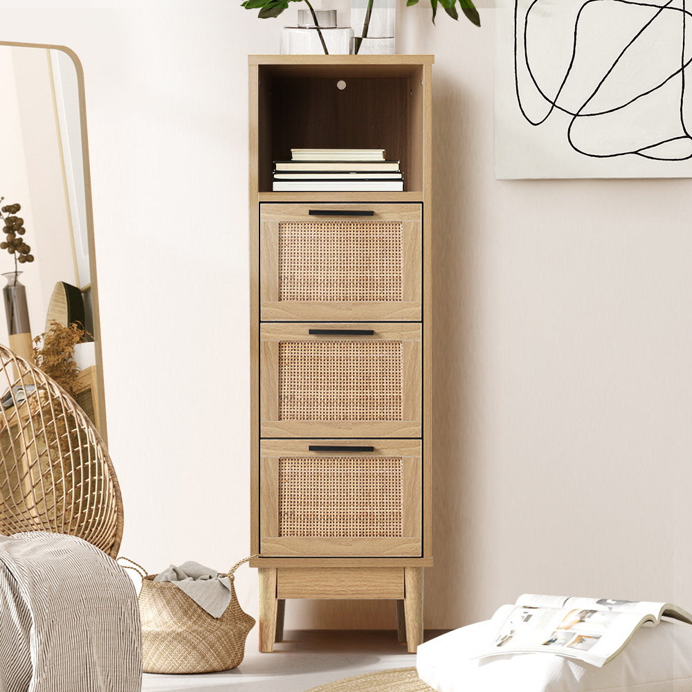 Artiss 3 Chest of Drawers with Shelf - Oak