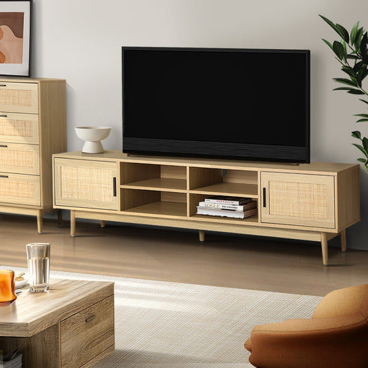 Hansel 180cm TV Cabinet Entertainment Unit TV Stand Wooden Rattan Storage Drawer - Wood