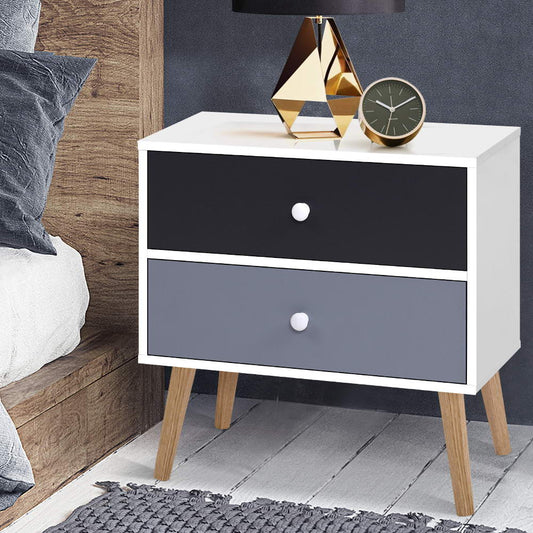 Picton Particle Board Bedside Tables Side Table Nightstand Lamp Side Storage Cabinet with 2 Drawers - White & Black