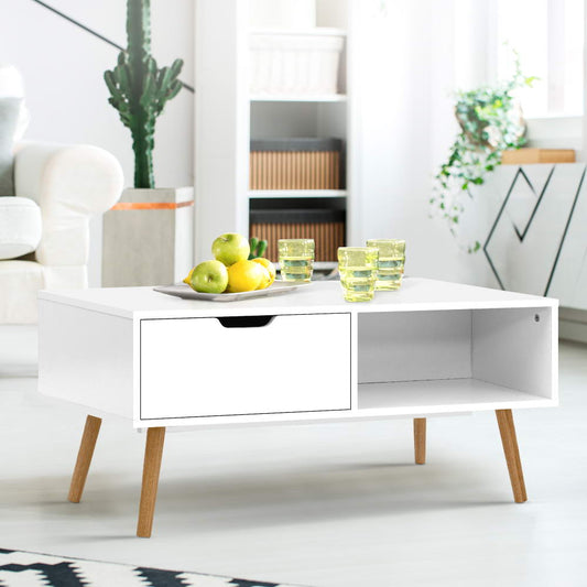 Ibycus Coffee Table with Storage Drawer - White