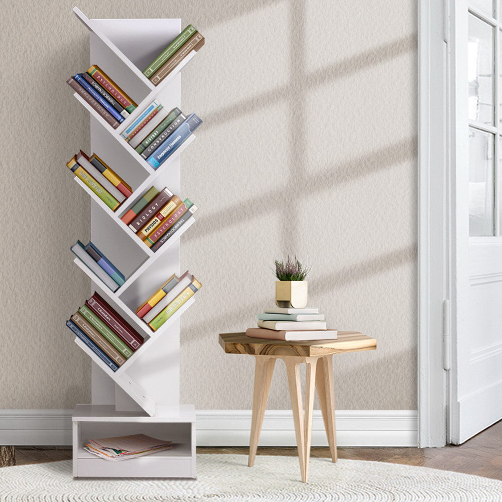 Display Shelf 9-Shelf Tree Bookshelf Book Storage Rack Bookcase White