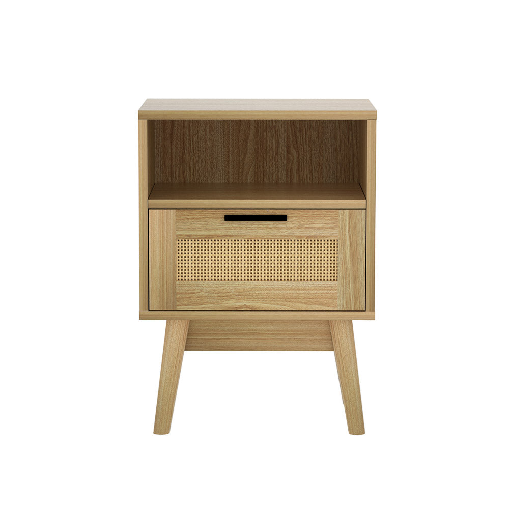 Simcoe Wood Rattan Bedside Tables Rattan Side Table Nightstand Storage Cabinet - Wood