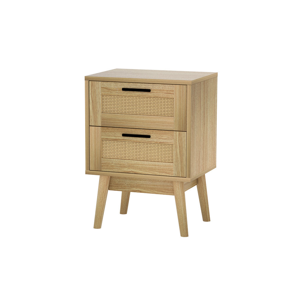 Simcoe Wood Rattan Bedside Tables Rattan Side Table Nightstand Storage Cabinet with 2 Drawers - Wood