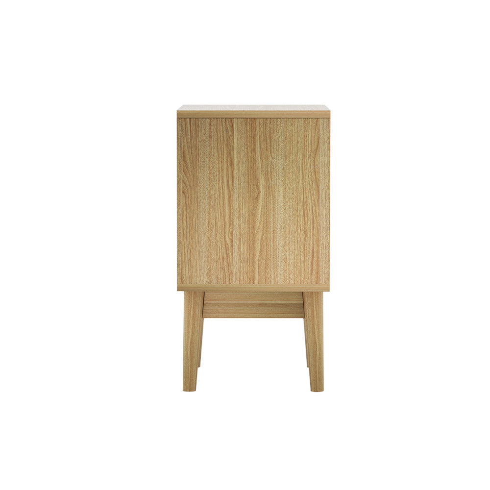 Simcoe Wood Rattan Bedside Tables Rattan Side Table Nightstand Storage Cabinet with 2 Drawers - Wood