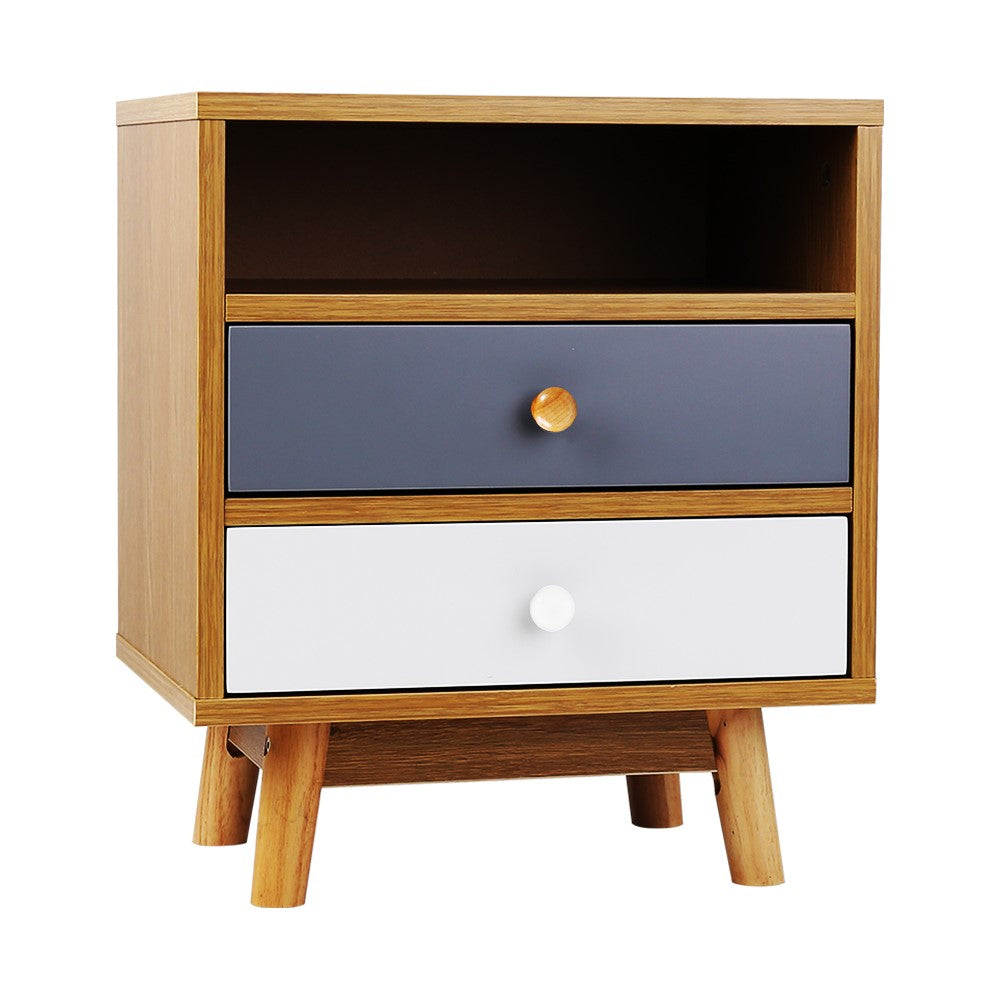Sudbury Wooden Veneer Bedside Tables with 2 Drawers - Wood, White & Grey