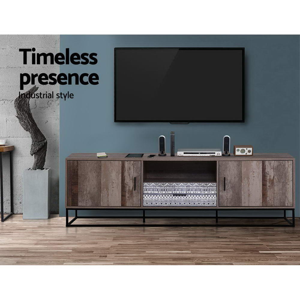 Lars 180cm TV Stand Entertainment Unit Storage Cabinet Industrial Wooden - Rustic