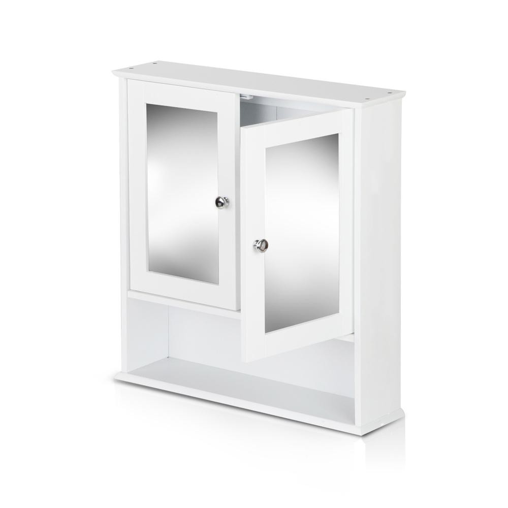 Bathroom Tallboy Storage Cabinet with Mirror - White