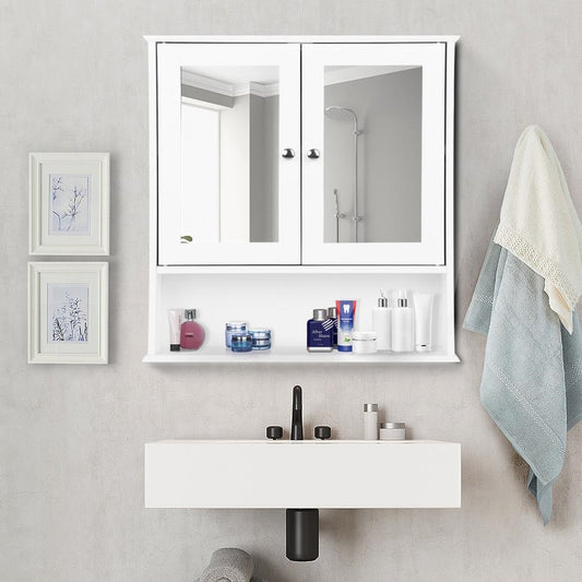 Bathroom Tallboy Storage Cabinet with Mirror - White