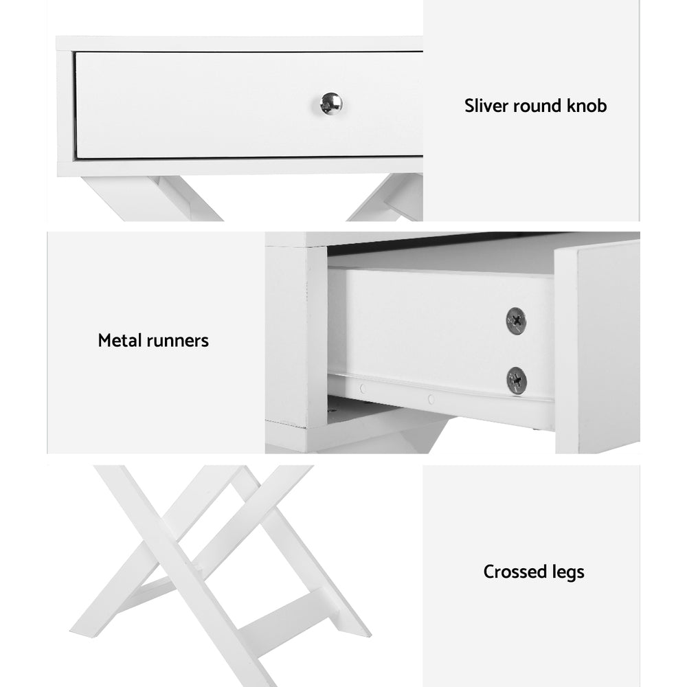 Coquitlam Wooden Bedside Tables Drawers Nightstand Bedroom Storage - White