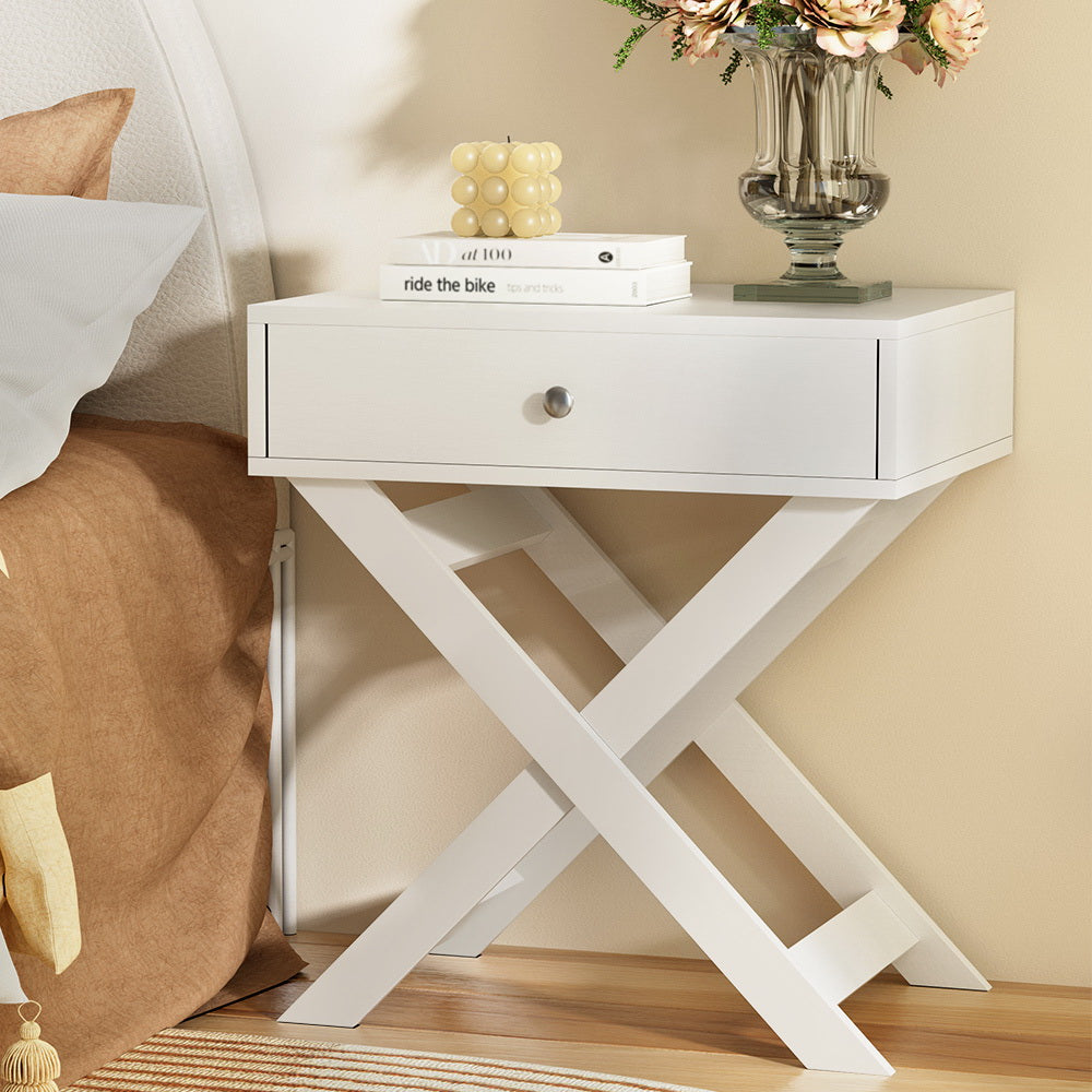 Coquitlam Wooden Bedside Tables Drawers Nightstand Bedroom Storage - White