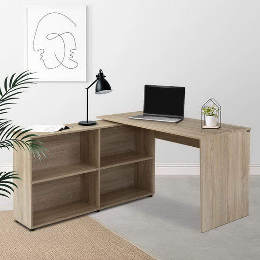 Office Computer Desk Corner Study Table Workstation Bookcase Storage - Oak